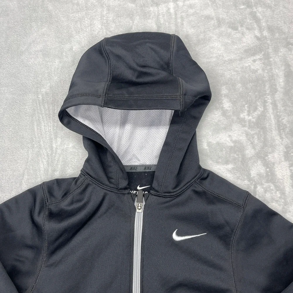Nike Therma Fit Activewear Hoodie‎ Youth XS Black Athletic Raglan Sleeve Zip Up